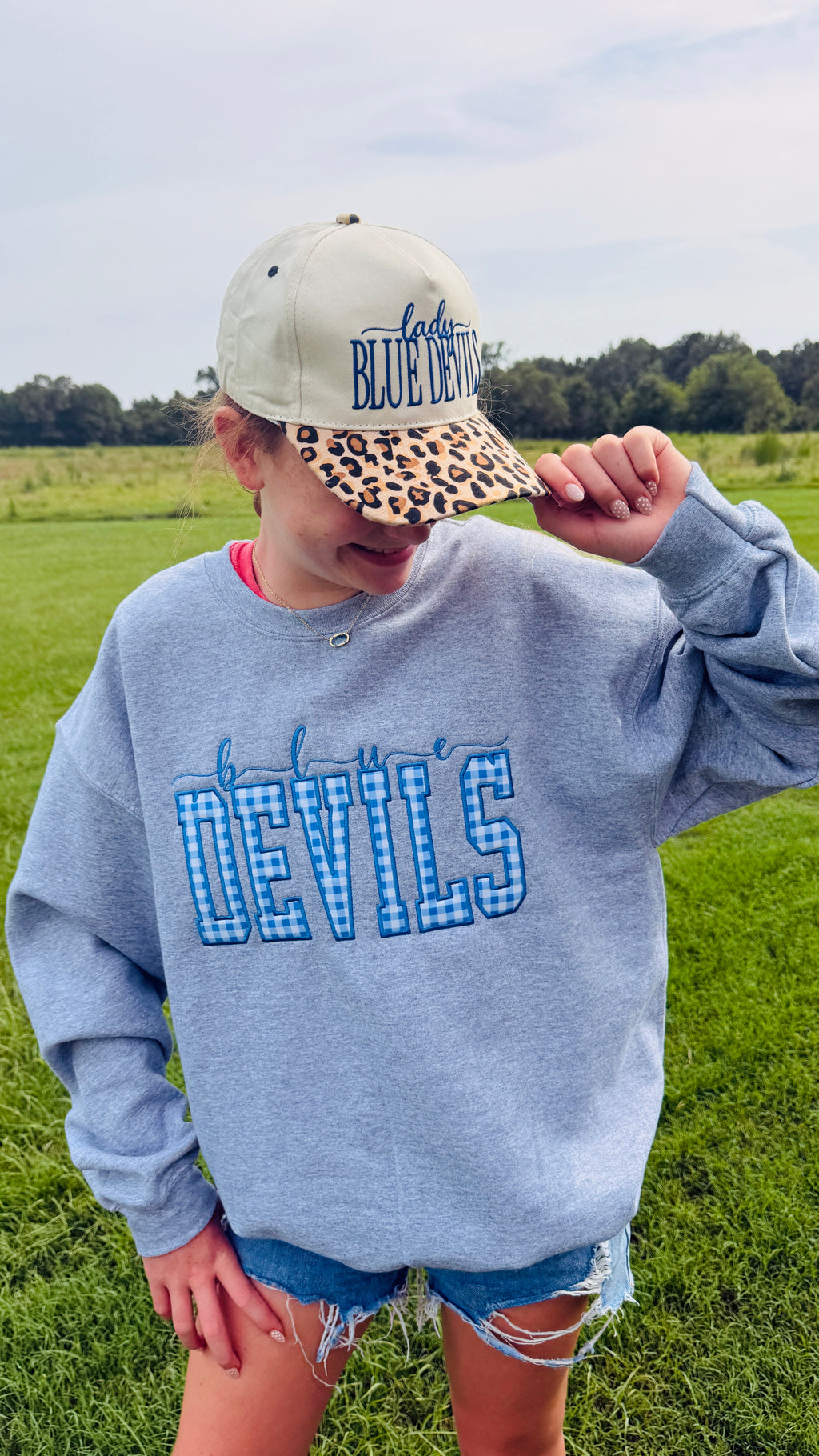 Custom Sports Mascot Sweatshirt | plaid and cursive | School Spirit Shirt