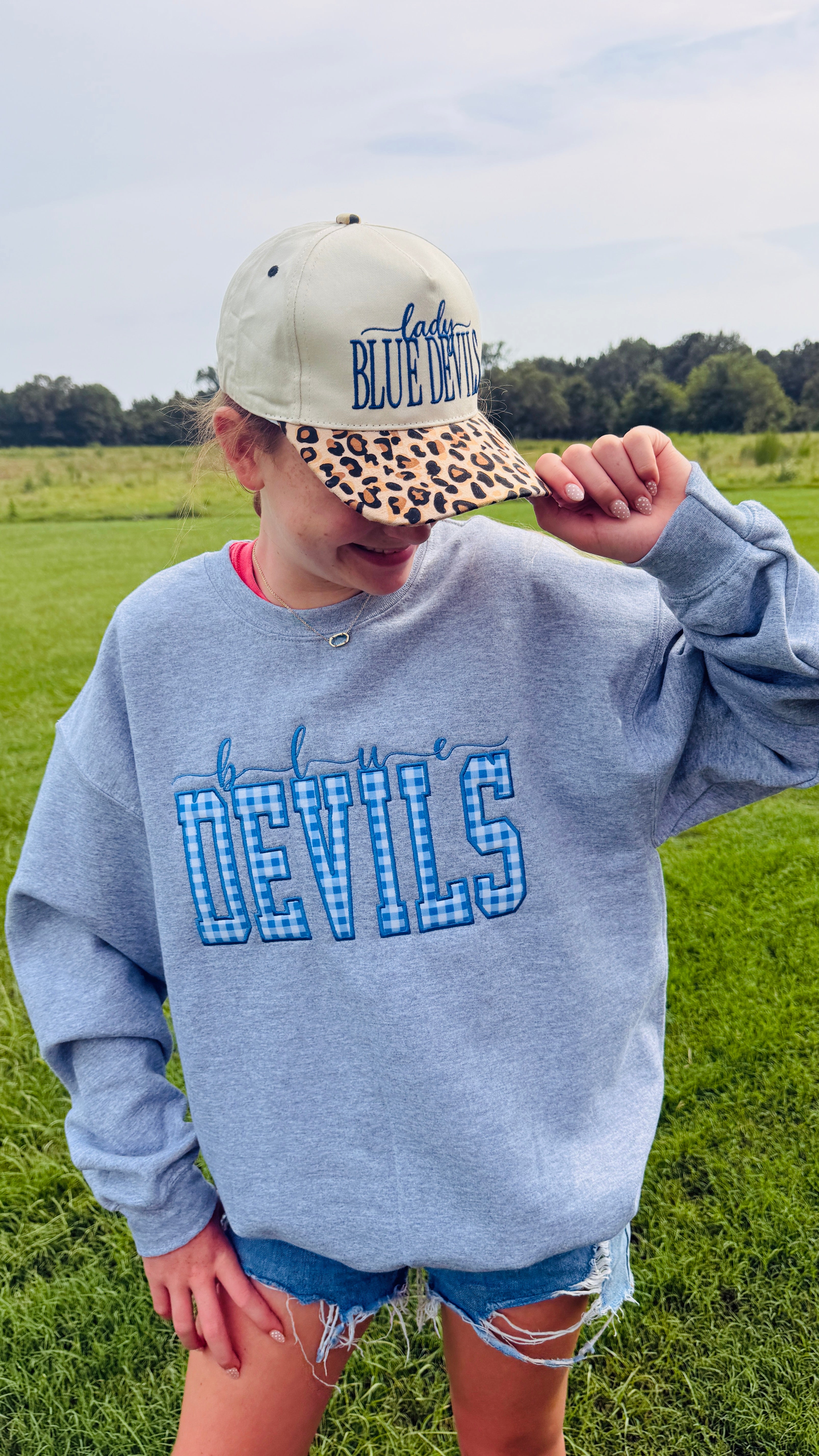 Custom Sports Mascot Sweatshirt | plaid and cursive | School Spirit Shirt