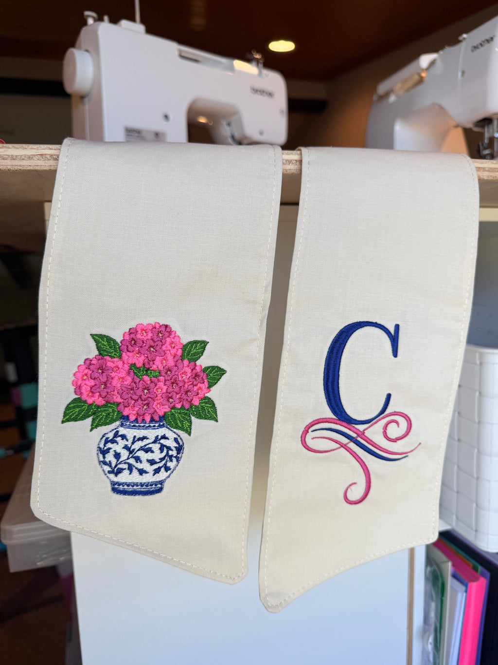 Hydrangea Wreath Sash with Monogram | Personalized Front Door Decor | Custom Initial Wreath Bow | Spring & Summer Home Decor