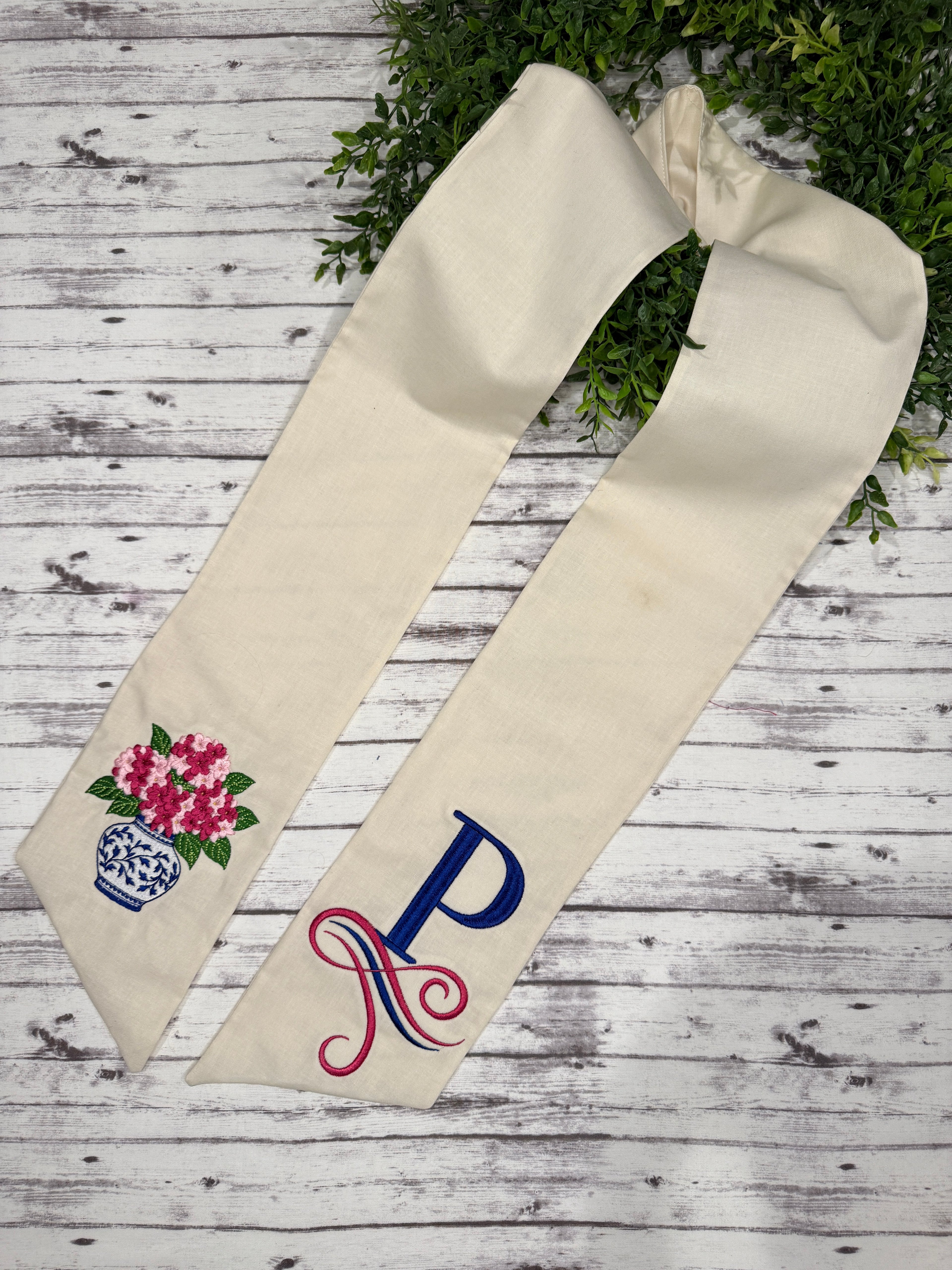 Hydrangea Wreath Sash with Monogram | Personalized Front Door Decor | Custom Initial Wreath Bow | Spring & Summer Home Decor