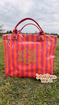 Personalized Striped Vinyl Tote Bag