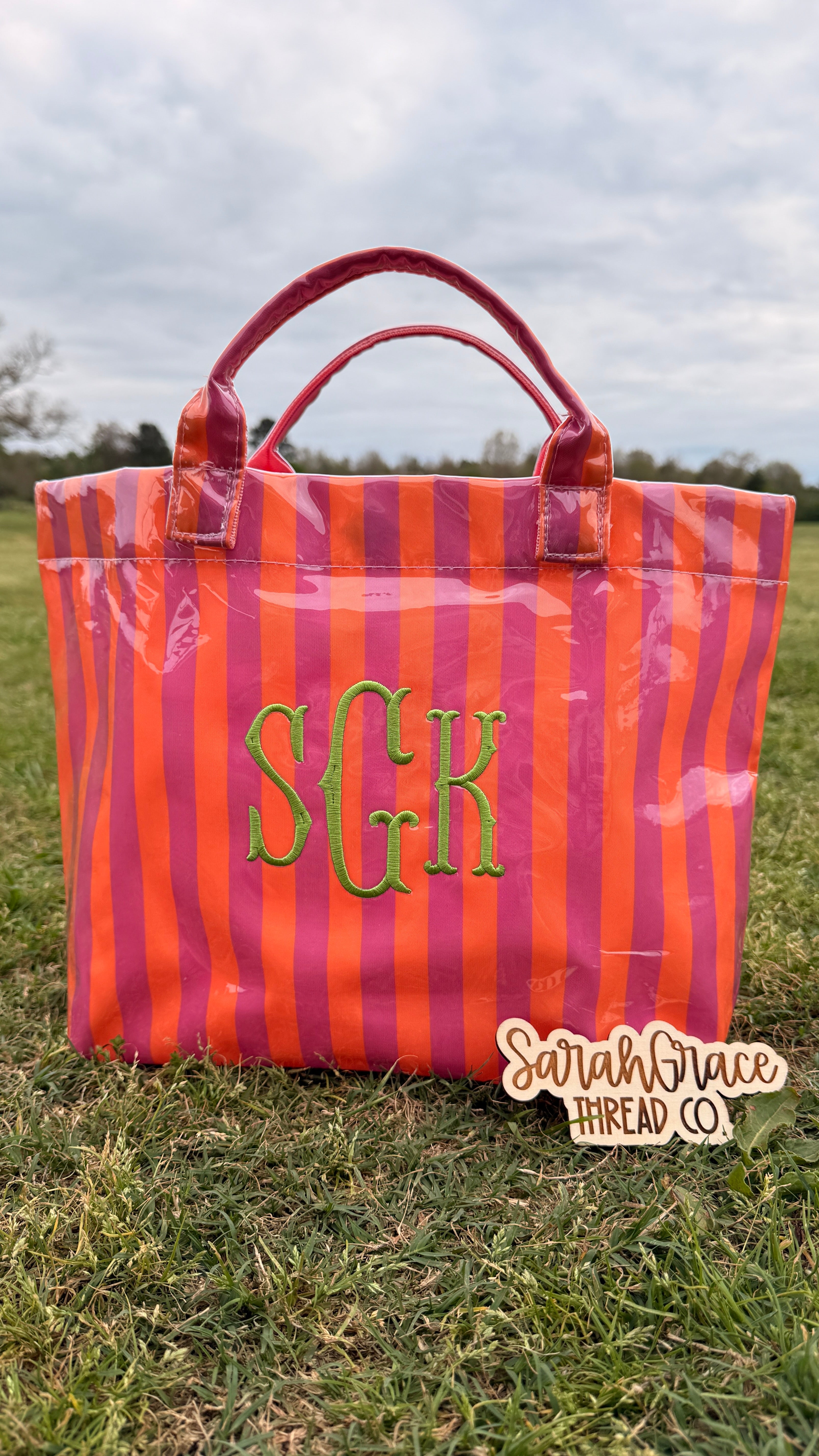 Personalized Striped Vinyl Tote Bag