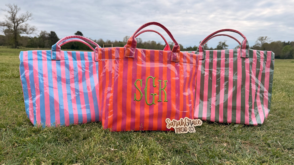Personalized Striped Vinyl Tote Bag