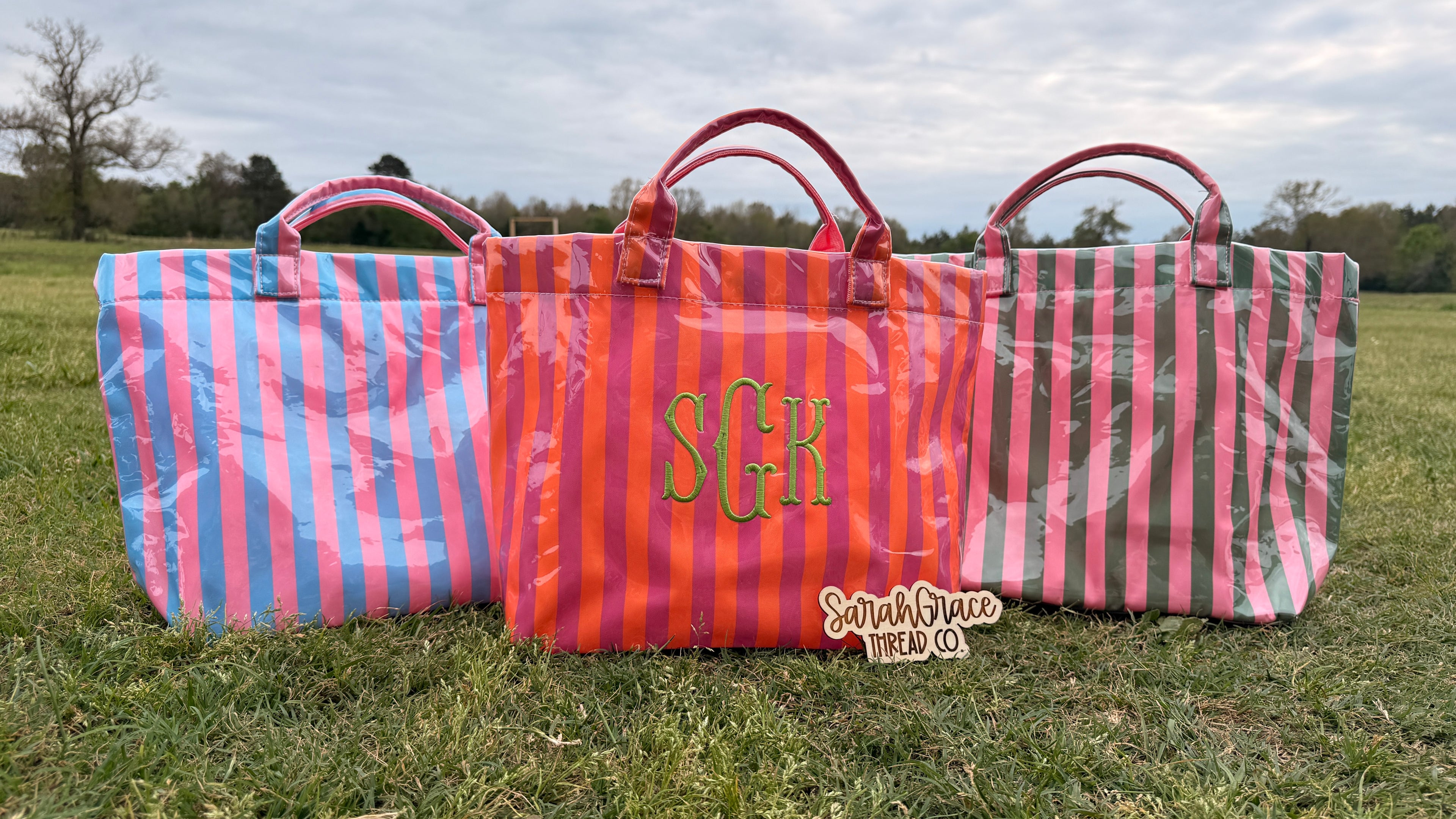 Personalized Striped Vinyl Tote Bag