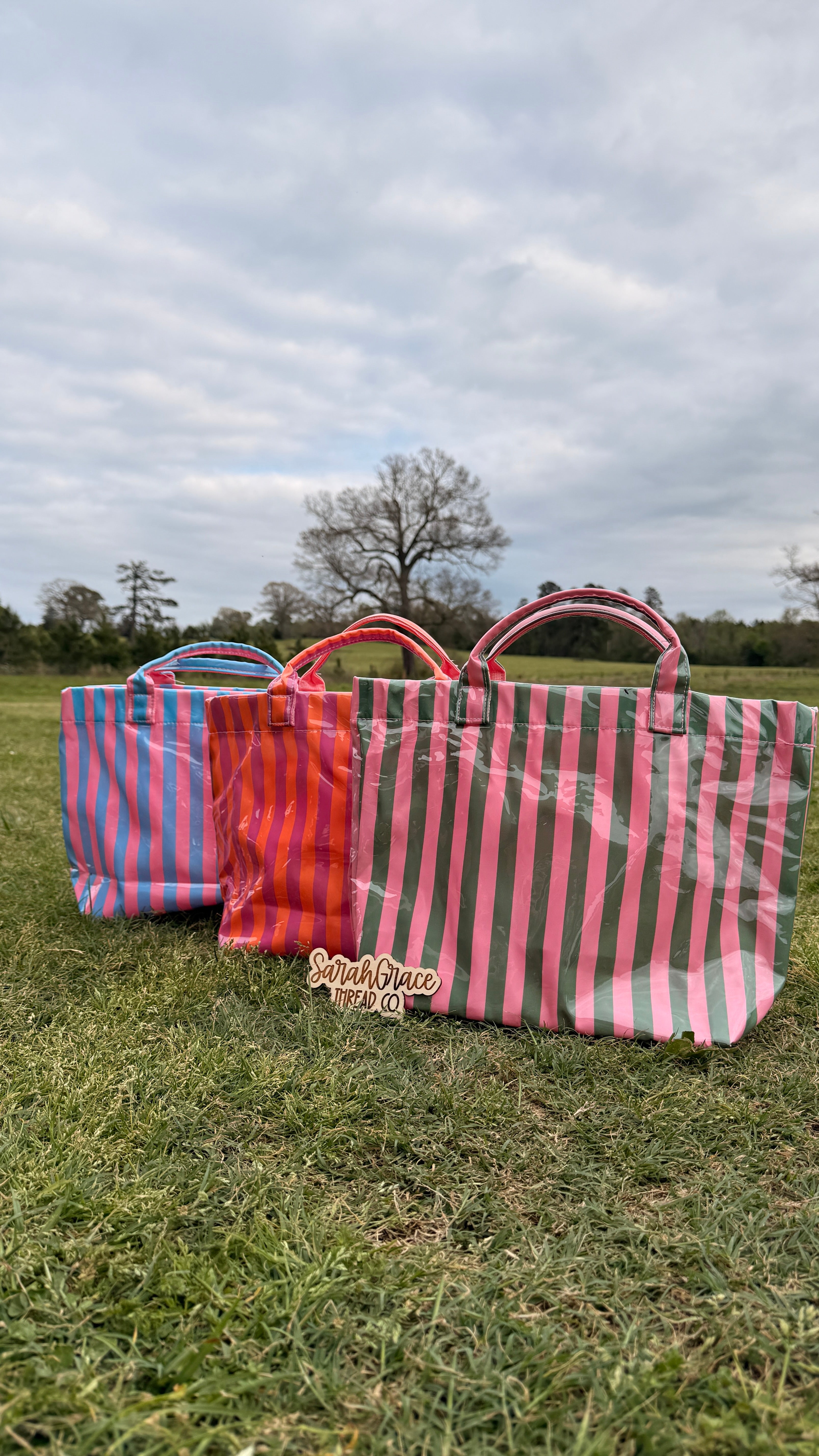 Personalized Striped Vinyl Tote Bag