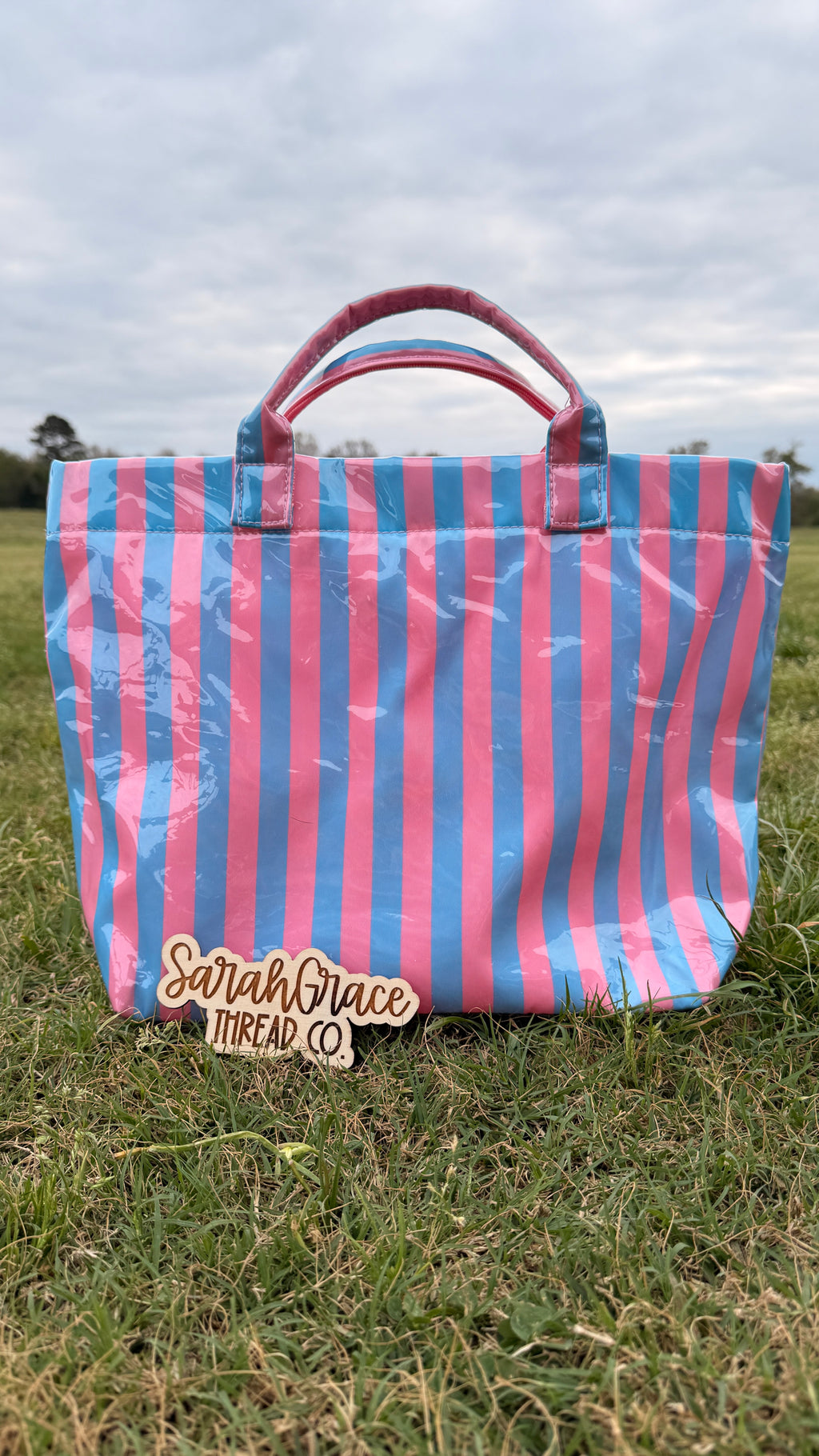 Personalized Striped Vinyl Tote Bag