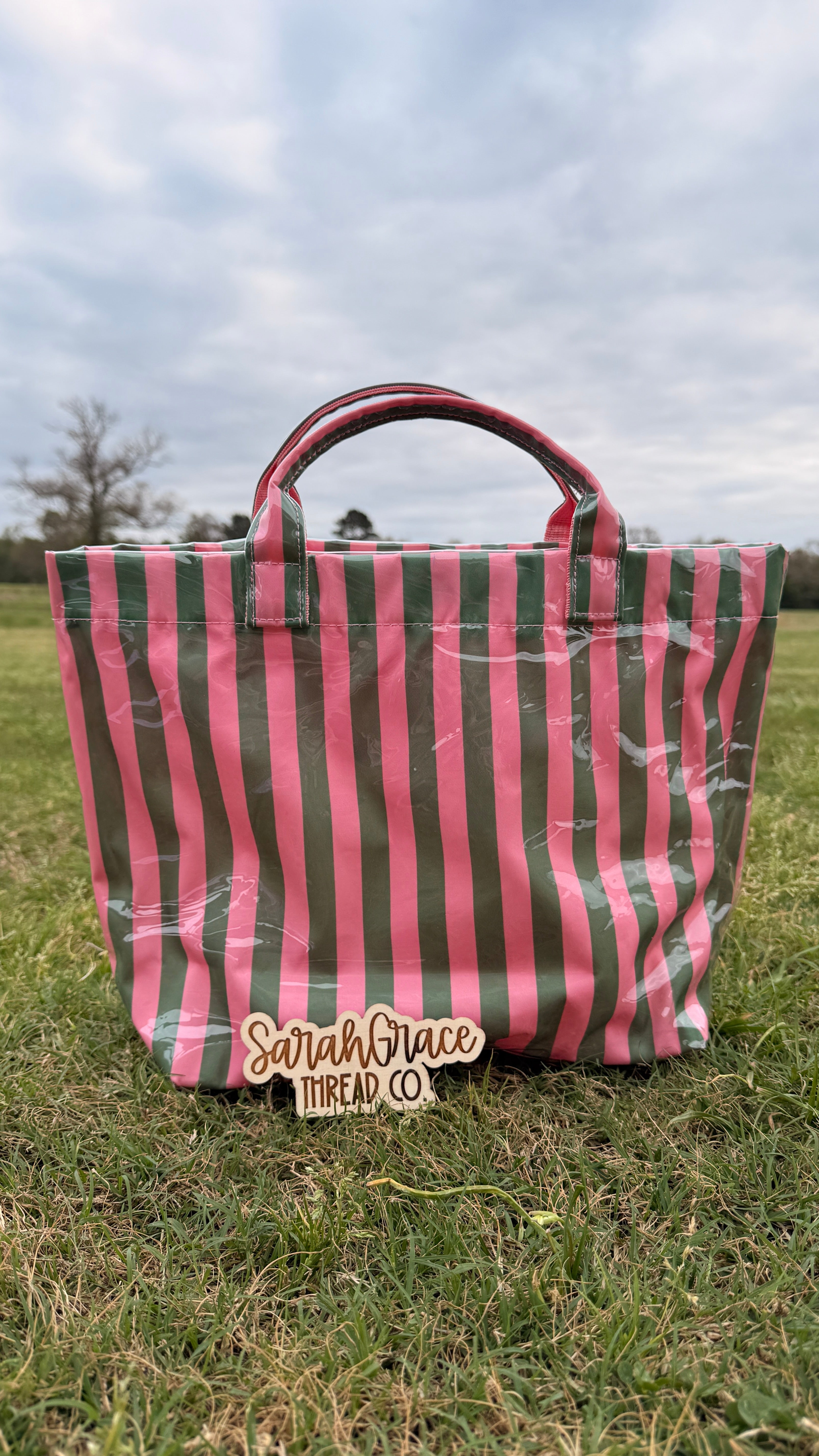 Personalized Striped Vinyl Tote Bag