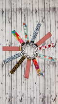 Handmade fabric keychain wristlet stitched by Grace